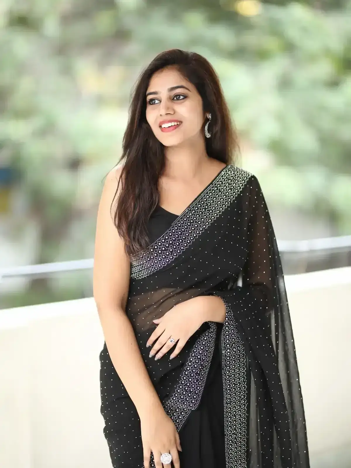 Vibhisha Jaanu in Black Saree at Rudram Kota Movie Success Meet